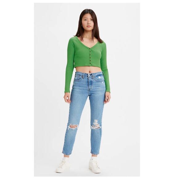 NWT Levi’s Wedgie Straight Leg High Waist Distressed Jeans 24 Jazz Devoted Wash - Picture 1 of 9